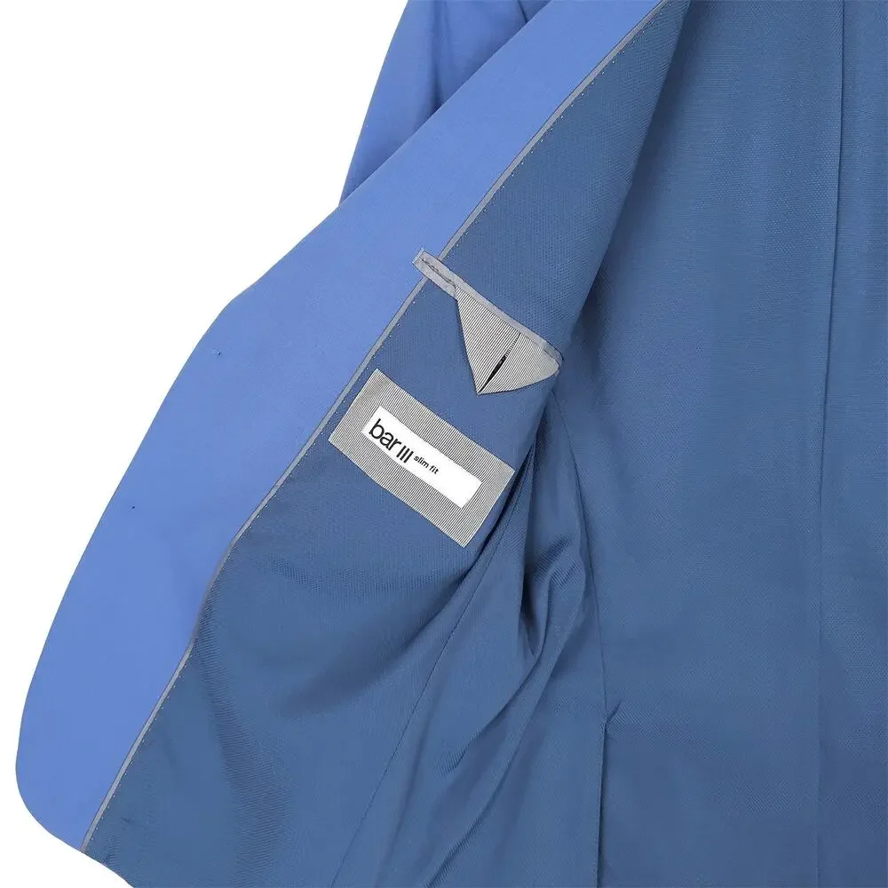 Bar III Mens Slim Fit Suit Jacket Blazer 46R Light Blue Solid Power Stretch Wool